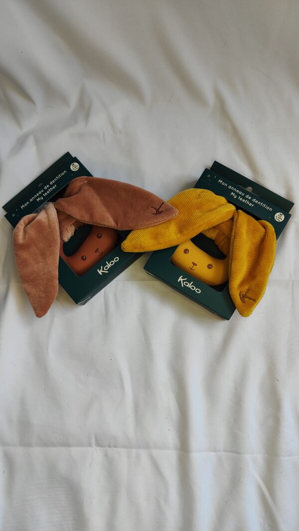 Baby teethers, Kaloo Rabbit/bunnie in mustard and dusky pink colours. PVC and BPA free