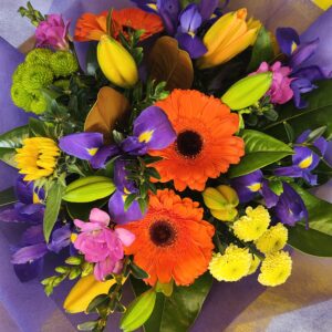 Vibrant bouquet gerbera and lilies. bright