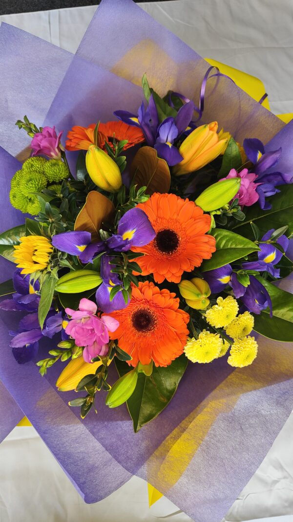 Vibrant bouquet gerbera and lilies. bright