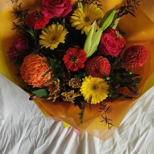 autumn tones red yellow orange bright bouquet